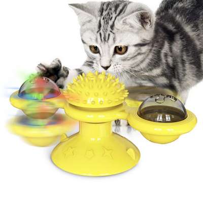 Factory Wholesale Custom Hot sale Interactive LED Ball Turntable Hair Brush Teasing Windmill Cat Toy With Catnip