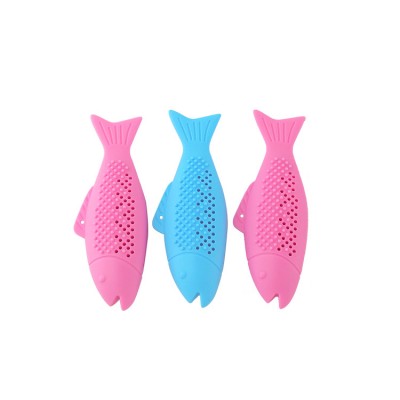 Pet Eco-Friendly Silicone Molar Teeth Clean Catnip Toy Interactive for Cat Fish Shape Cats Toothbrush